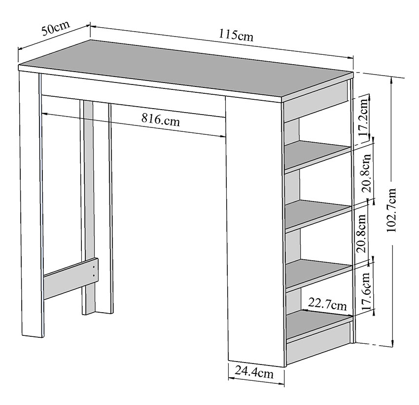 Table haute hauteur standard