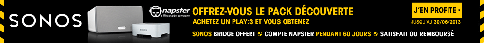 Jusqu'au 30 juin, Sonos vous offre le Bridge et 60 jours d'abonnement Napster pour tout achat du Play:3