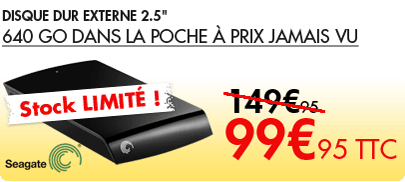 Disque dur externe 2.5 pouces - 640 Go dans la poche à prix jamais vu 99€95 au lieu de 149€95 avec le code GATE640
