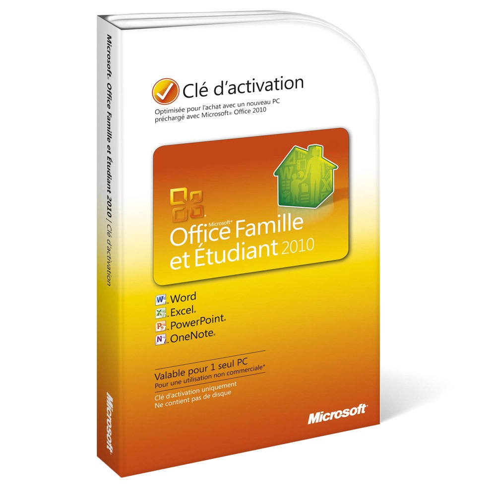Microsoft Office Famille et Etudiant 2010  1 PC  Carte d'activation