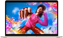 Écran de MacBook Air avec une image colorée illustrant la gamme de couleurs et la résolution de l'écran Liquid Retina