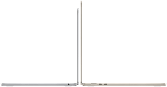 Les modèles de MacBook Air 13 et 15 pouces ouverts, dos à dos
