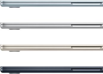 Vue latérale de quatre MacBook Air montrant les quatre finitions disponibles