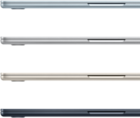 Vue latérale de quatre MacBook Air montrant les quatre finitions disponibles