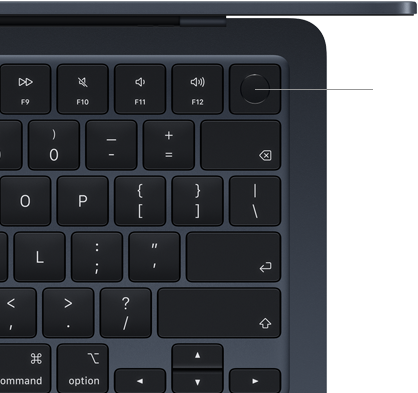Clavier du MacBook Air, en haut à droite, montrant l'emplacement du bouton Touch ID