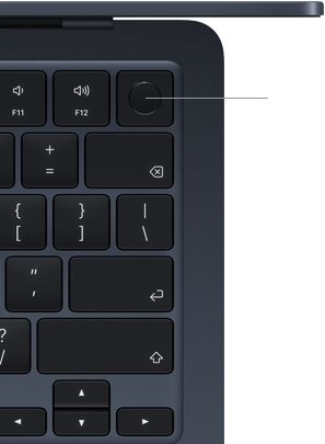 Clavier du MacBook Air, en haut à droite, montrant l'emplacement du bouton Touch ID