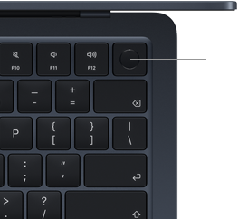 Clavier du MacBook Air, en haut à droite, montrant l'emplacement du bouton Touch ID