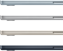 Vue latérale de quatre MacBook Air montrant quatre finitions différentes