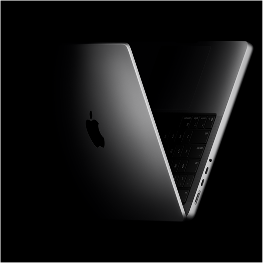 MacBook Pro formant un V, en référence à la famille des puces M5