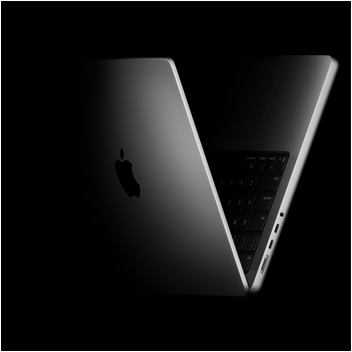 MacBook Pro formant un V, en référence à la famille des puces M5