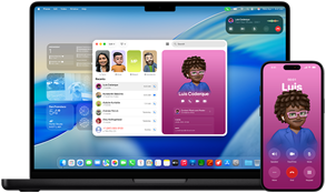 MacBook Pro 14 pouces et iPhone 16 — L'iPhone appelle un contact nommé Luis tandis que le MacBook Pro affiche le même appel dans l'app Téléphone