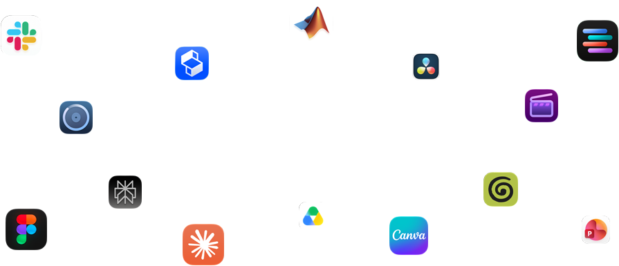 Différents glyphes d'apps sont disposés autour du texte suivant : Vos apps décollent sur macOS