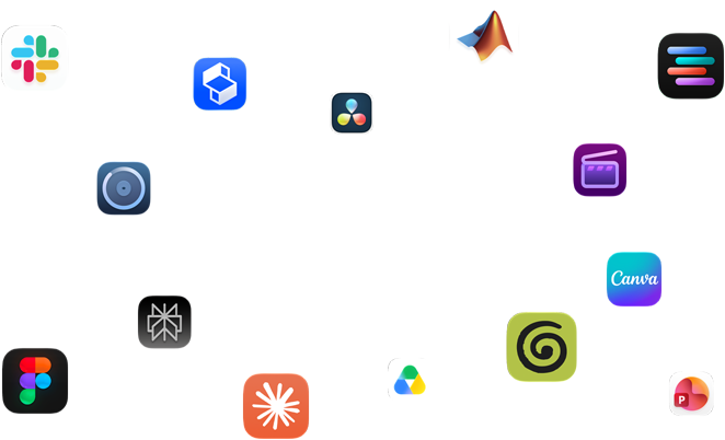 Différents glyphes d'apps sont disposés autour du texte suivant : Vos apps décollent sur macOS