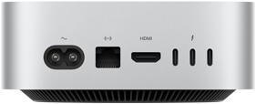 Mac mini, de dos, prise d'alimentation, port Ethernet, port HDMI, trois ports Thunderbolt