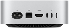 Mac mini, de dos, prise d'alimentation, port Ethernet, port HDMI, trois ports Thunderbolt