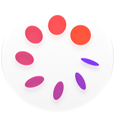 Icône de l'app Suivi de cycle, cercle blanc avec un anneau de huit disques violets et orange à l'intérieur