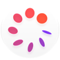 Icône de l'app Suivi de cycle, cercle blanc avec un anneau de huit disques violets et orange à l'intérieur