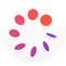 Icône de l'app Suivi de cycle, cercle blanc avec un anneau de huit disques violets et orange à l'intérieur