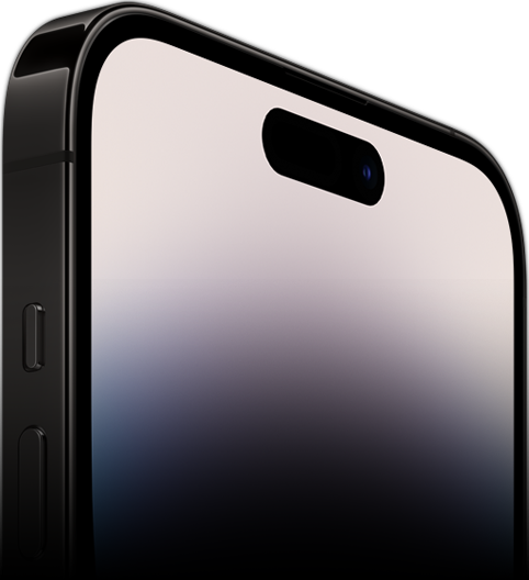 Vue latérale de l'iPhone 14 Pro mettant en avant la face avant Ceramic Shield.