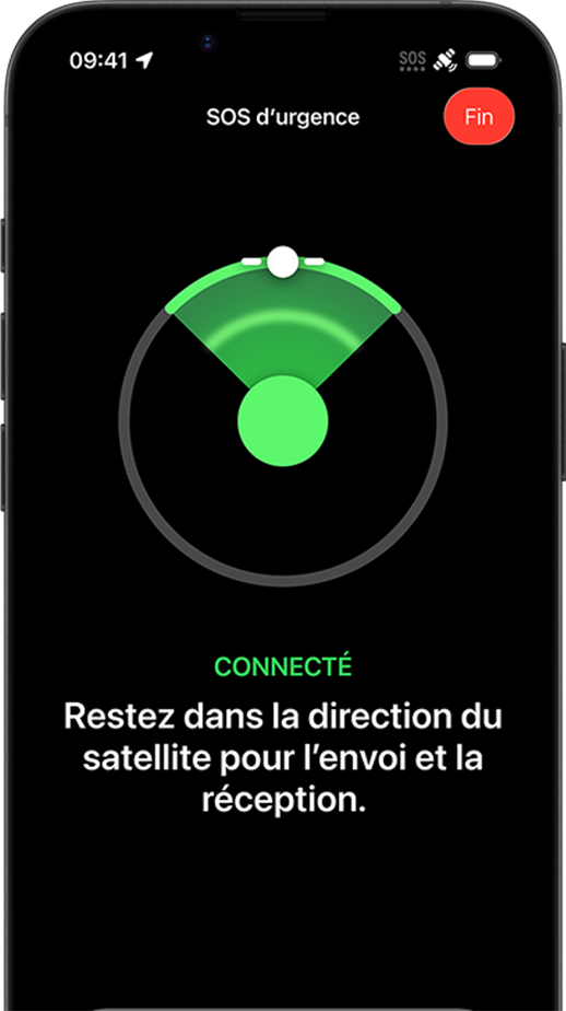 Fonctionnalité Messages par satellite en cours d'utilisation