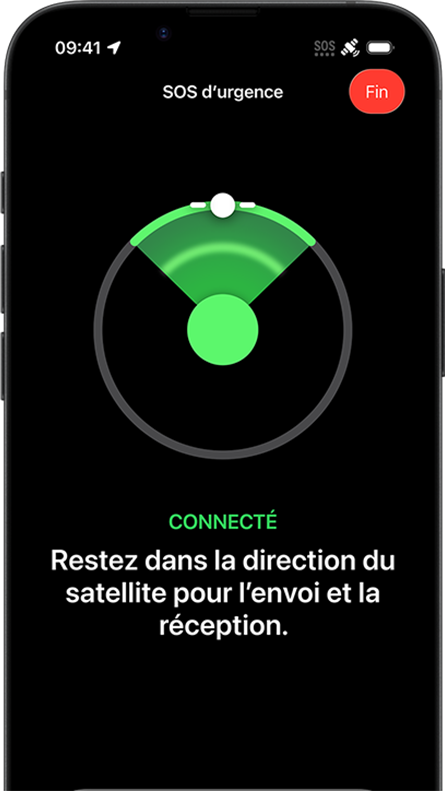 Fonctionnalité Messages par satellite en cours d'utilisation