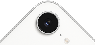 iPhone 17e, vue partielle du dos, coloris blanc, caméra Fusion en haut