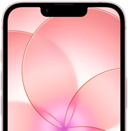 iPhone 17e, vue partielle de la face avant avec Ceramic Shield 2, coloris rose pastel, affichant l'image d'une fleur rose