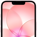 iPhone 17e, vue partielle de la face avant avec Ceramic Shield 2, coloris rose pastel, affichant l'image d'une fleur rose