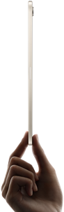 iPad mini, tenu en main, vue latérale, design fin et léger