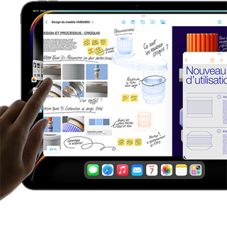 Vue du mode multitâche d'iPadOS sur un iPad Pro faisant tourner plusieurs apps simultanément.
