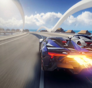 Image extraite d'un jeu vidéo montrant une voiture roulant à toute vitesse sur une route sinueuse.