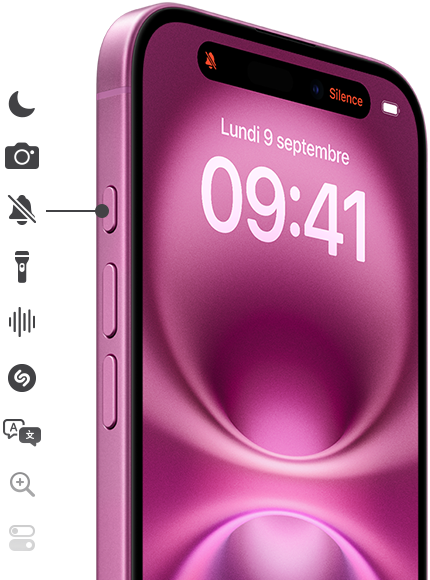 Il suffit d'appuyer de façon prolongée sur le bouton Action de l'iPhone 16 pour déclencher l'action souhaitée : fonctionnalité Concentration, app Appareil photo, mode Silence, lampe torche, Dictaphone, Shazam et autres