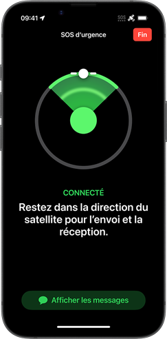 Démonstration de la fonctionnalité SOS d'urgence par satellite sur un iPhone 16e