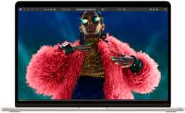Écran de MacBook Air avec une image colorée illustrant la gamme de couleurs et la résolution de l'écran Liquid Retina