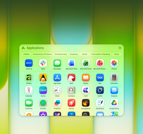 Écran de MacBook Neo avec la fenêtre Applications contenant une grande variété d'apps