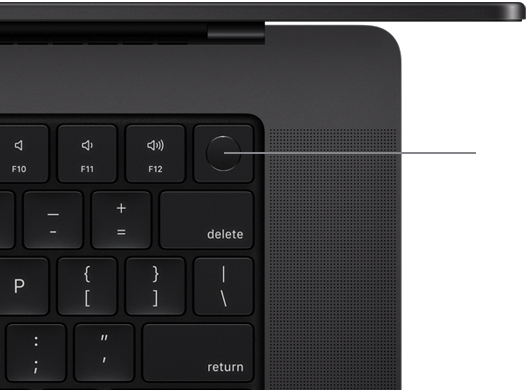 Clavier du MacBook Pro avec Touch ID vu d'en haut