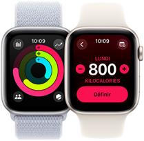 Suivi d'un anneau Activité et objectifs de calories sur deux Apple Watch SE