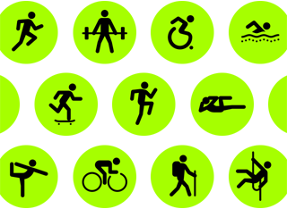 Rangées d'icônes d'exercices montrant différentes activités.