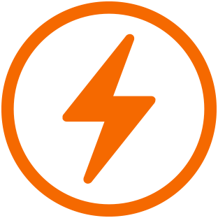 Icône d'éclair orange à l'intérieur d'un cercle orange, indiquant les capacités en matière d'autonomie