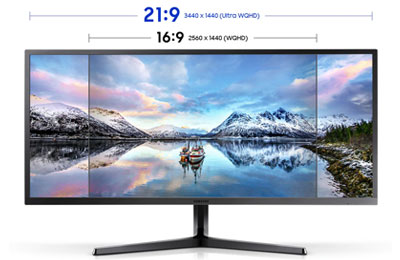 Samsung 34.1" LED - LS34J550WQR 3440 x 1440 pixels - 4 ms (gris à gris) - Format 21/9 - Dalle VA - AMD FreeSync - HDMI/DisplayPort - Noir