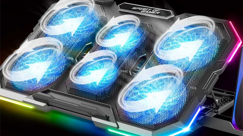 Refroidisseur Pour PC Portable Airblade 1000 RGB - 2 Ventilateurs LED, 8 Inclinaisons, Jusqu’à 17 Pouces