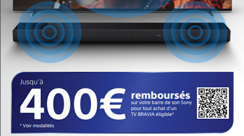 Jusqu'à 400 € remboursés pour l'achat d'un TV Bravia éligible jusqu'au 27/06/2023