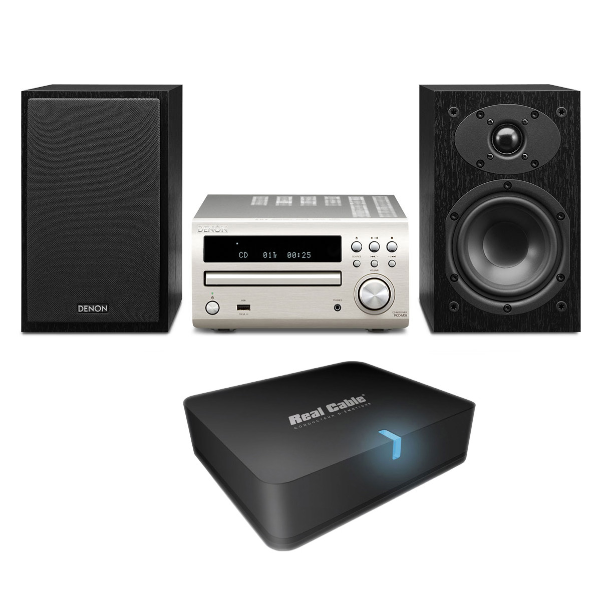 Chaine Hifi Ou Barre De Son Denon D-M39 Argent / Noir + Real Cable iPlug-BTR - Chaîne Hifi Denon