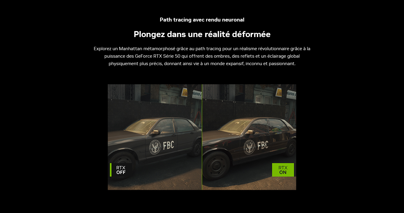 Path tracing avec rendu neuronal : comparaison RTX OFF et RTX ON dans CONTROL Resonant.