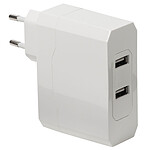 Chargeur double USB (2x 2.4A) sur prise secteur (coloris blanc)