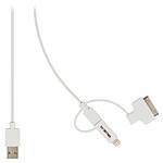 Cordon USB vers Micro USB + Apple Lightning et Apple 30 broches (blanc)