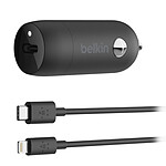 Belkin Chargeur Voiture USB-C 18W Boost Charge + Câble USB-C vers Lightning