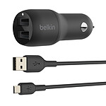Belkin Boost Charge Chargeur de voiture 2 ports USB-A (24 W) sur prise allume-cigare avec câble USB-A vers micro-USB 1 m