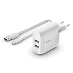 Cargador Belkin Boost Power Charger 2-Port USB-A 24 W con cable USB-A a Micro USB (Blanco)