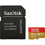SanDisk Extreme microSDXC UHS-I U3 A2 V30 64 Go + Adaptateur SD